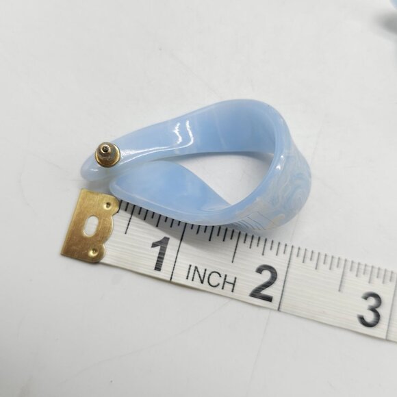 Vintage Blue Swirl Acrylic Hoop 1980s Post Earrings - Picture 5 of 5